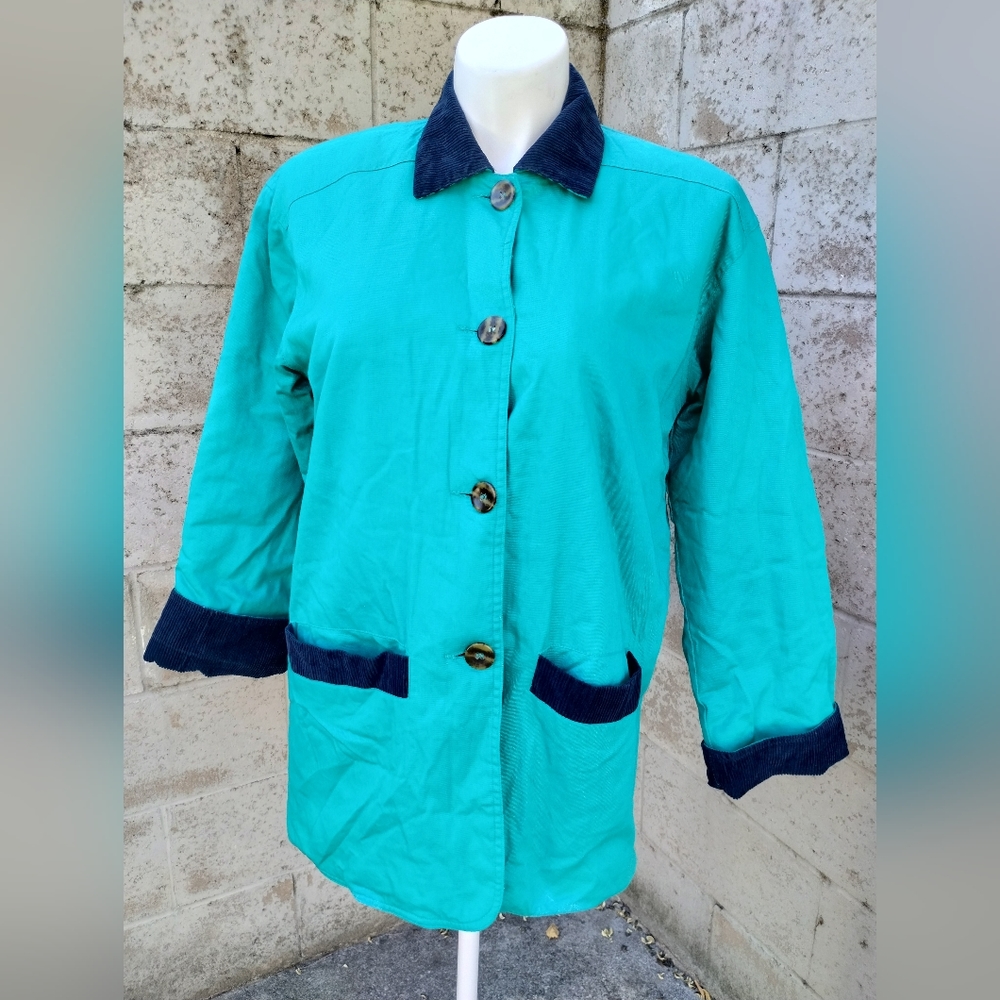 Julia Michaels Teal Vintage Cotton Twill 4 Button Coat